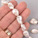 2 Large White Cultured Pearl Beads, 13mm to 16mm, gem0735