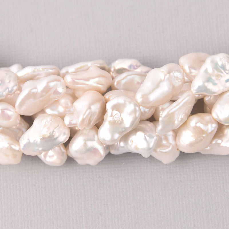 2 Large White Cultured Pearl Beads, 13mm to 16mm, gem0735