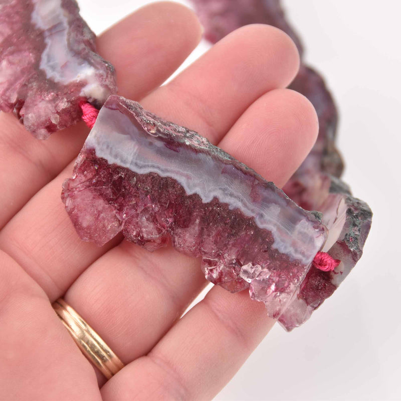 2 Pink Agate Druzy Beads, top drilled slab, 1.5" to 2" wide, gem0736