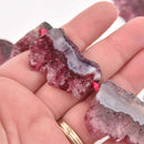 2 Pink Agate Druzy Beads, top drilled slab, 1.5" to 2" wide, gem0736