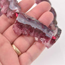 2 Pink Agate Druzy Beads, top drilled slab, 1.5" to 2" wide, gem0736