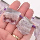 2 Amethyst Druzy Beads, top drilled slab, 7/8" to 1-1/4" wide, gem0737