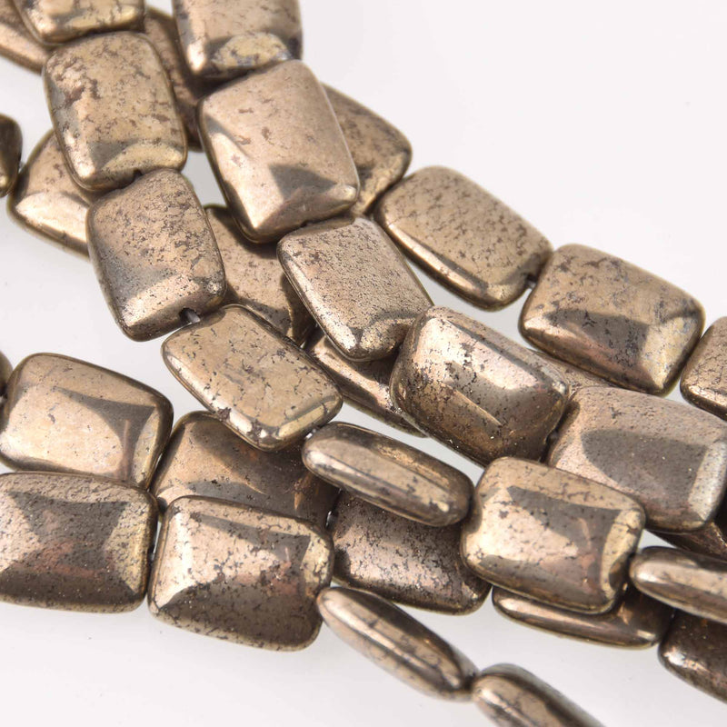 16mm PYRITE Fools Gold Gemstone Beads, Rectangle, strand, gem0738