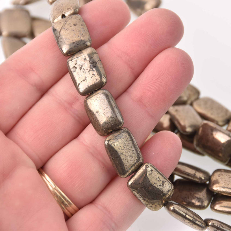 16mm PYRITE Fools Gold Gemstone Beads, Rectangle, strand, gem0738