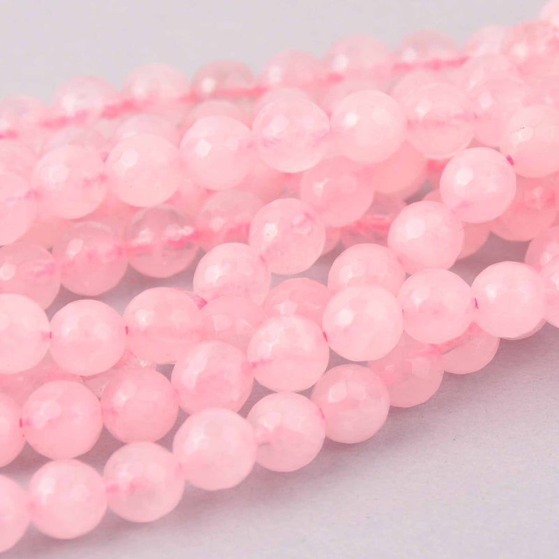 8mm Pink Rose Quartz Round Beads, faceted gemstone, strand, gem0739