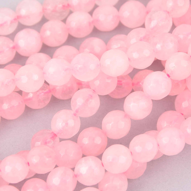 8mm Pink Rose Quartz Round Beads, faceted gemstone, strand, gem0739