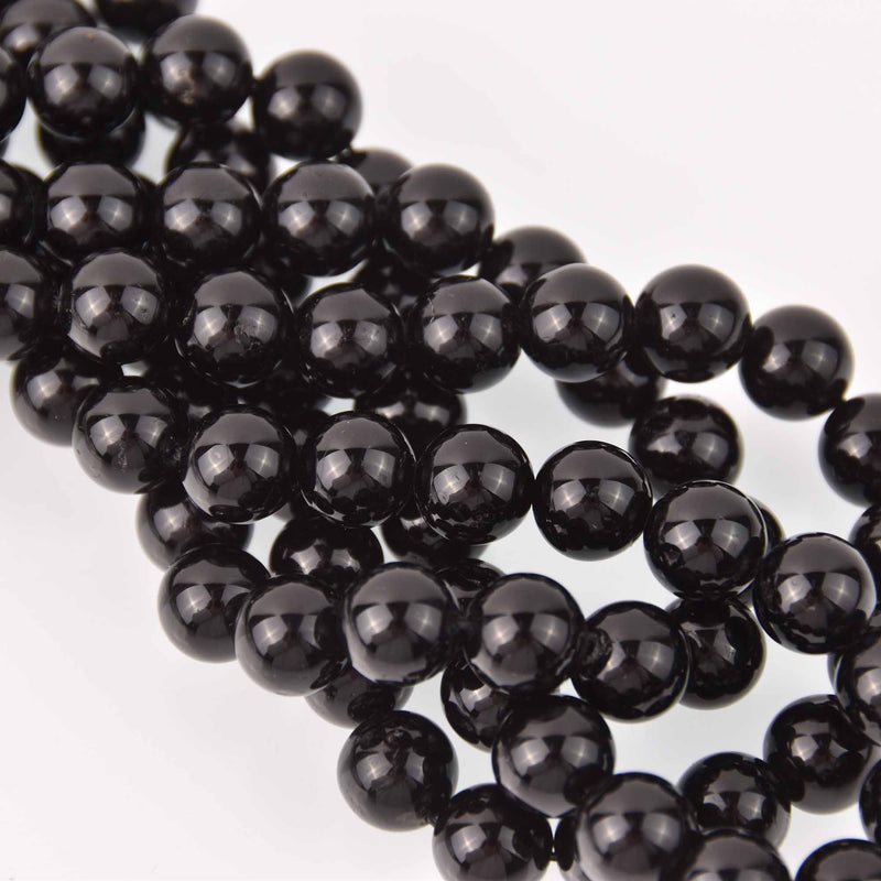 10mm Black Tourmaline Round Beads, natural gemstone, full strand, gem0741