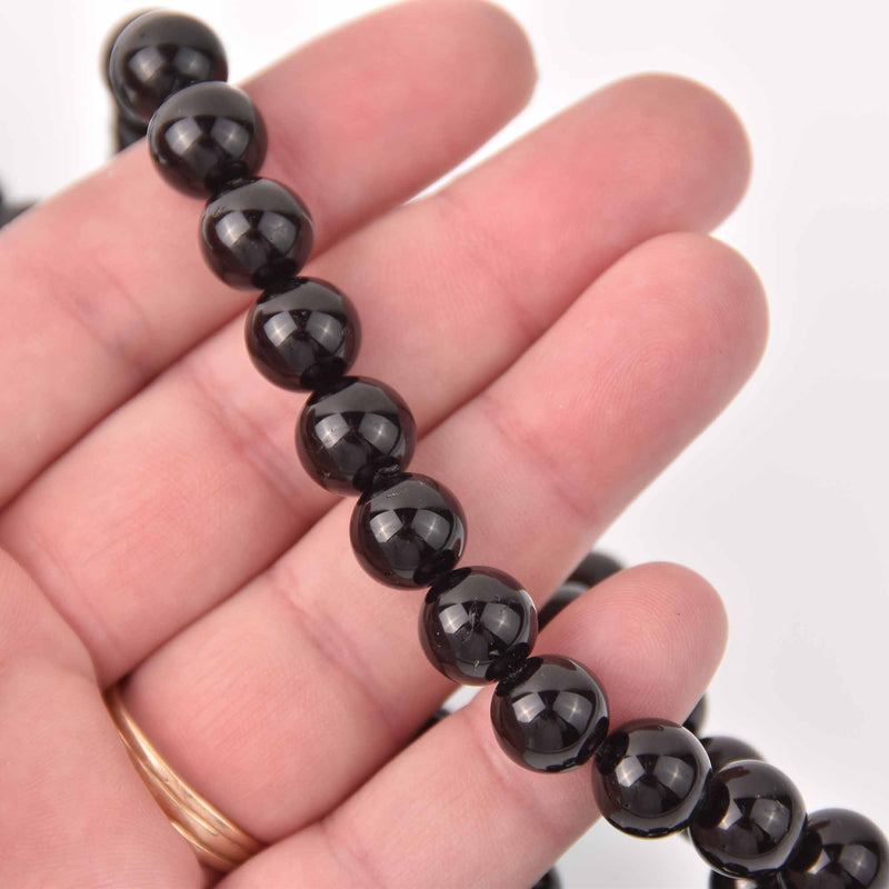10mm Black Tourmaline Round Beads, natural gemstone, full strand, gem0741