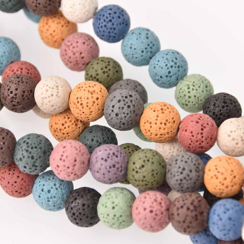 8mm LAVA Stone ROUND Beads, Mixed Colors, strand gem0743