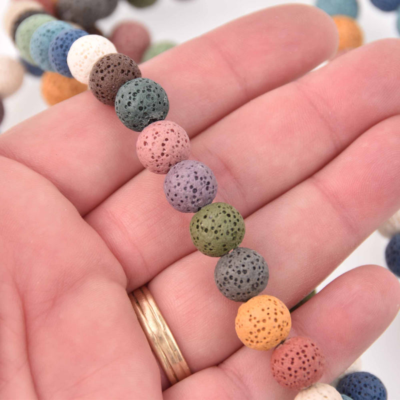 8mm LAVA Stone ROUND Beads, Mixed Colors, strand gem0743