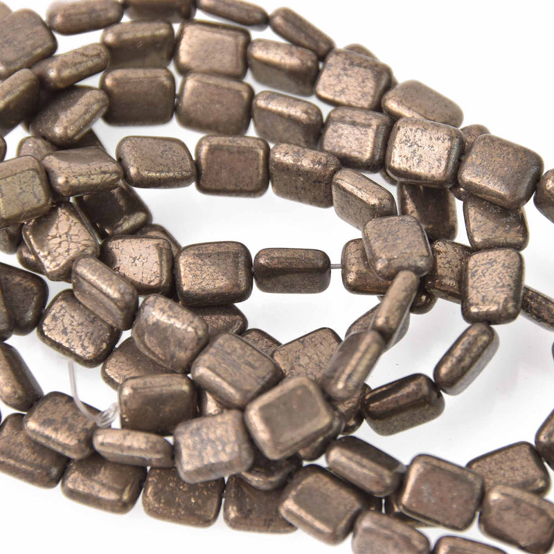 10mm PYRITE Fools Gold Gemstone Beads, Rectangle, strand, gem0746