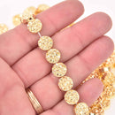 10mm Hematite Coin Beads, GOLD Coated Gemstone, 15 beads, gem0748