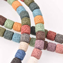 8mm LAVA Stone BARREL Beads Mixed Colors, strand gem0750