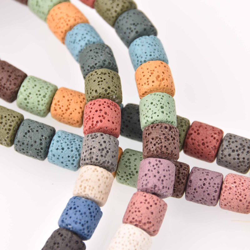 10mm LAVA Stone BARREL Beads Mixed Colors, strand gem0769