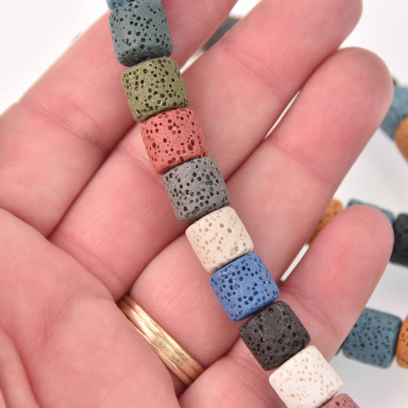 10mm LAVA Stone BARREL Beads Mixed Colors, strand gem0769