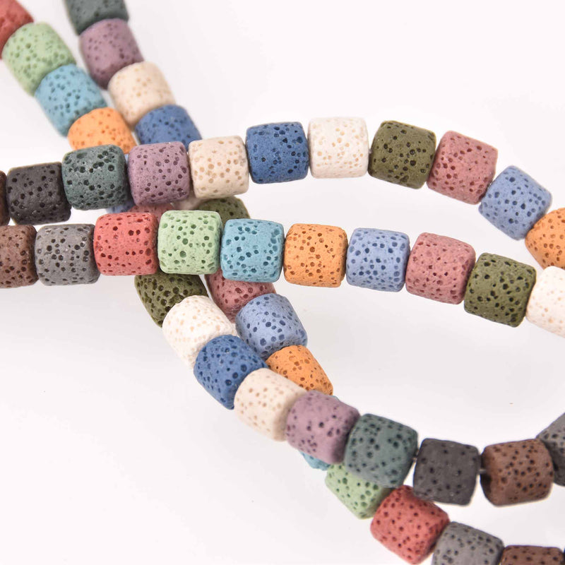 10mm LAVA Stone BARREL Beads Mixed Colors, strand gem0769