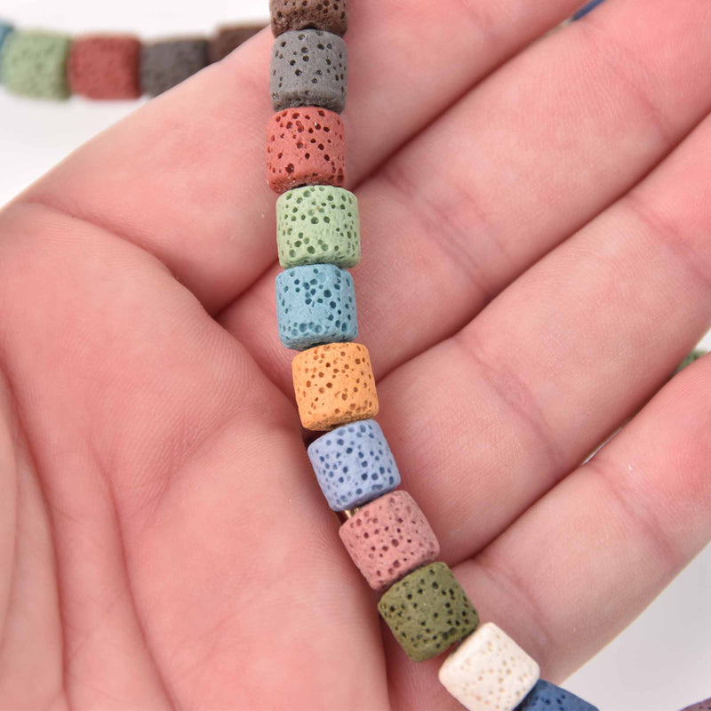 8mm LAVA Stone BARREL Beads Mixed Colors, strand gem0750