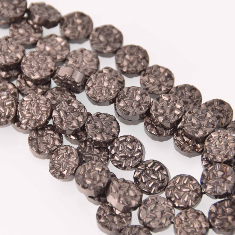 10mm Hematite Coin Beads, GUNMETAL Coated Gemstone, 15 beads, gem0753