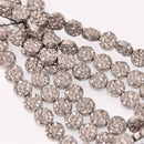 10mm Hematite Coin Beads, SILVER Coated Gemstone, 15 beads, gem0754