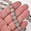 10mm Hematite Coin Beads, SILVER Coated Gemstone, 15 beads, gem0754