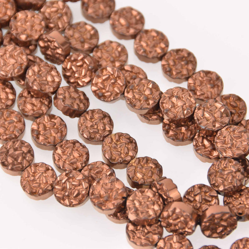 10mm Hematite Coin Beads, BRONZE Coated Gemstone, 15 beads, gem0755