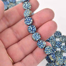 10mm Hematite Coin Beads, BLUE and GOLD Coated Gemstone, 15 beads, gem0756