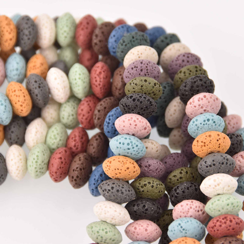 8mm LAVA Stone Beads, Rondelle Saucer, Mixed Colors, strand gem0773