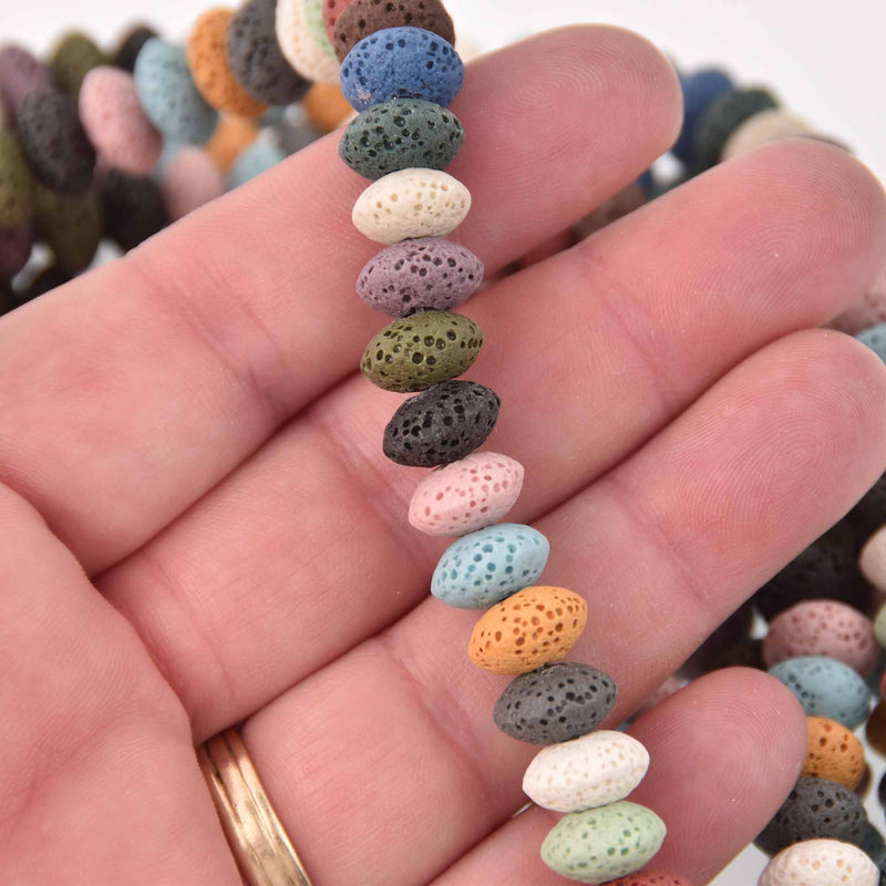 10mm LAVA Stone Beads, Rondelle Saucer, Mixed Colors, strand gem0758