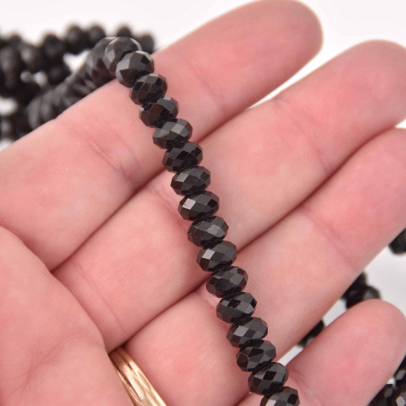 7mm Black Tourmaline Rondelle Beads, natural gemstone, strand, gem0759