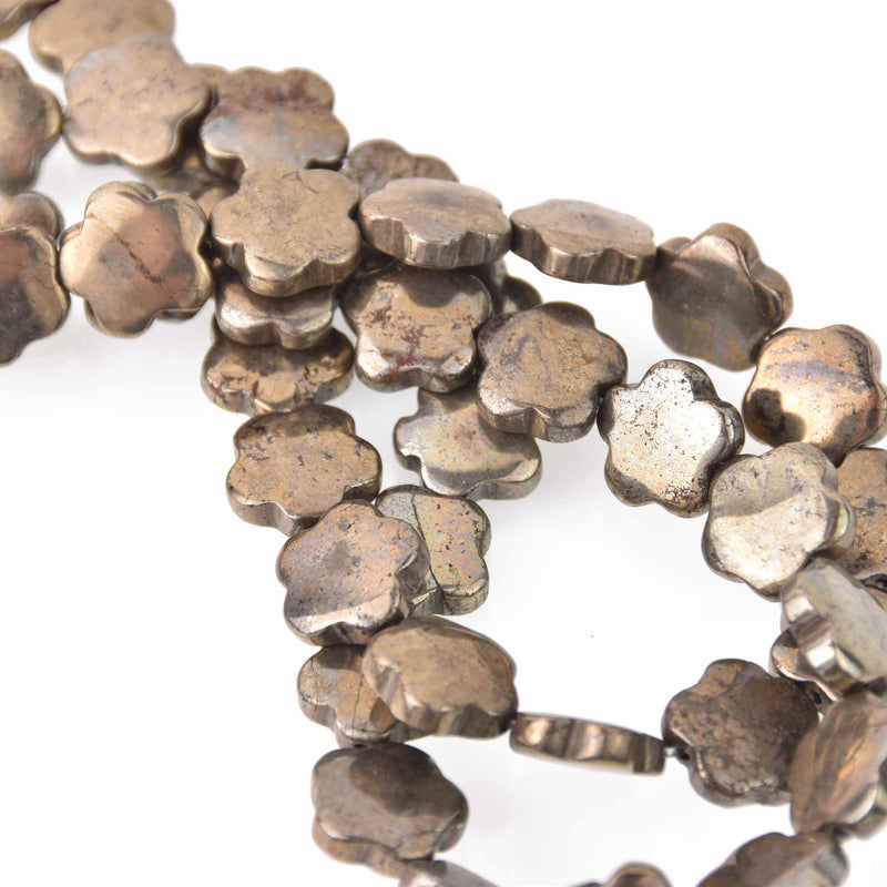 15mm PYRITE Fools Gold Gemstone Beads, Flower, 14 beads, gem0761