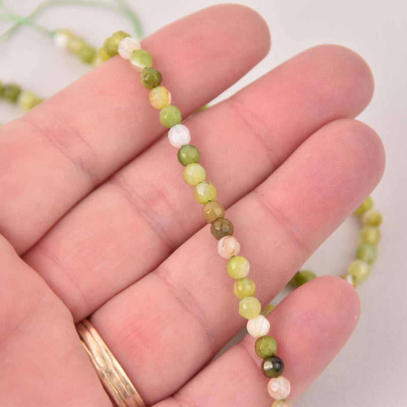 4mm Round Green Agate Beads, faceted gemstone, strand, gem0762