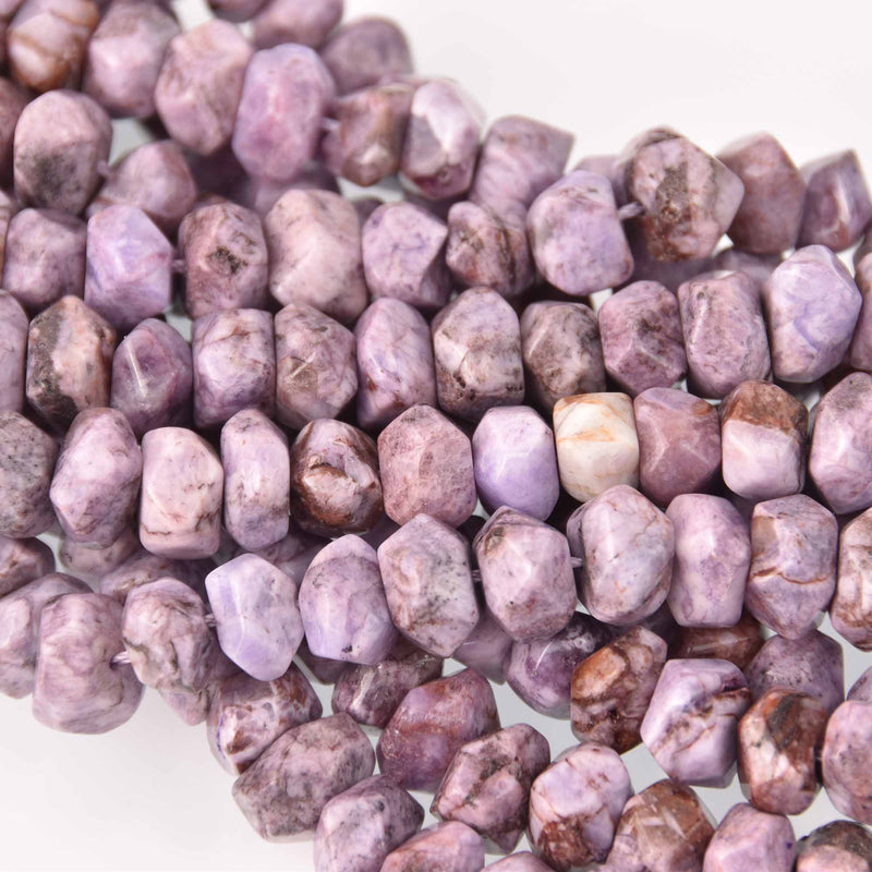 12mm Purple RUSSIAN CHAROITE Nugget Beads, faceted natural gemstone, half strand, gem0763