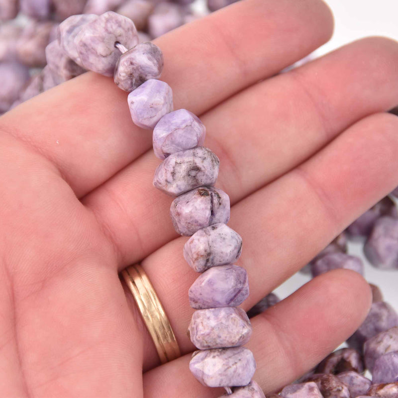 12mm Purple RUSSIAN CHAROITE Nugget Beads, faceted natural gemstone, half strand, gem0763