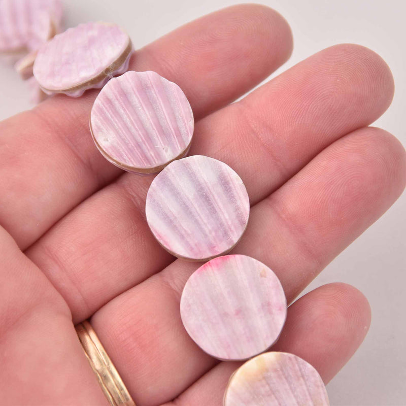 18mm Shell Coin Beads, Purple Pectin Shell, 4 beads, gem0767