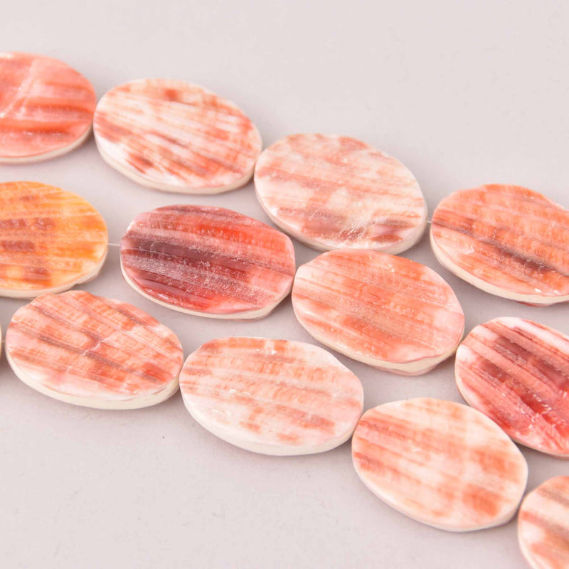 20mm Shell Oval Beads, Orange Pectin Shell, 4 beads, gem0768