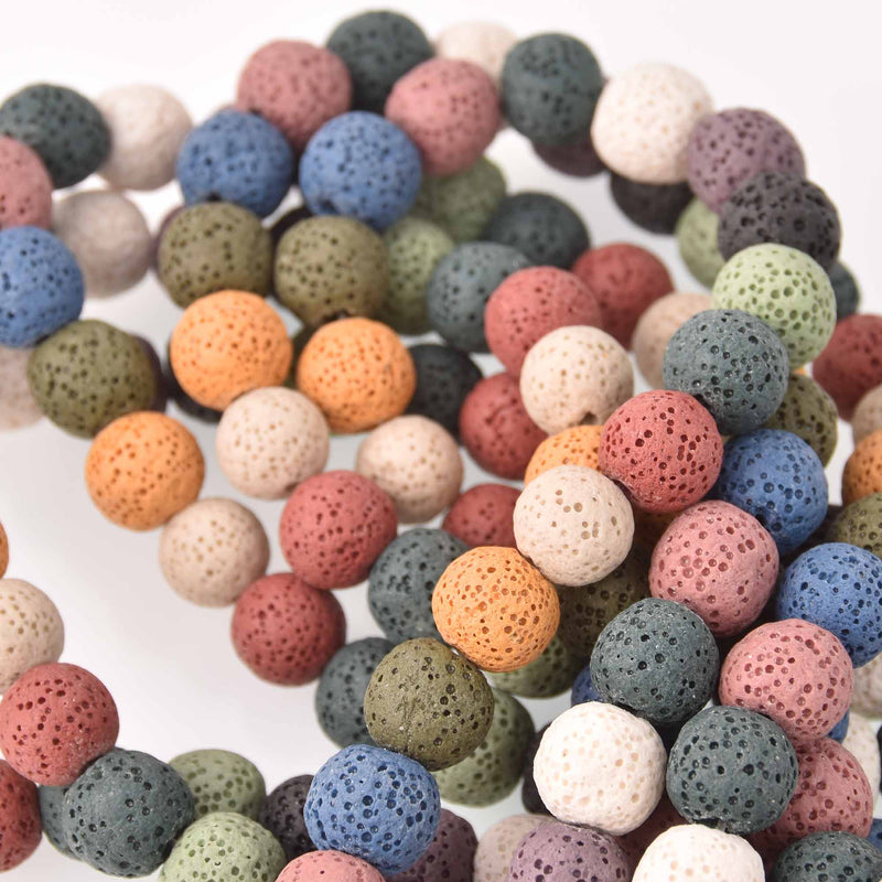 12mm LAVA Stone ROUND Beads, Mixed Colors, strand gem0770