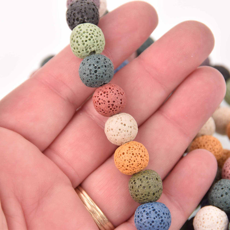 12mm LAVA Stone ROUND Beads, Mixed Colors, strand gem0770