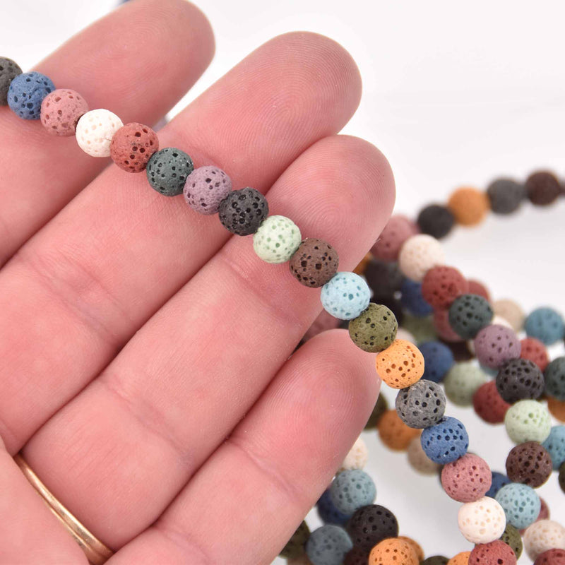 6mm LAVA Stone ROUND Beads, Mixed Colors, strand gem0771