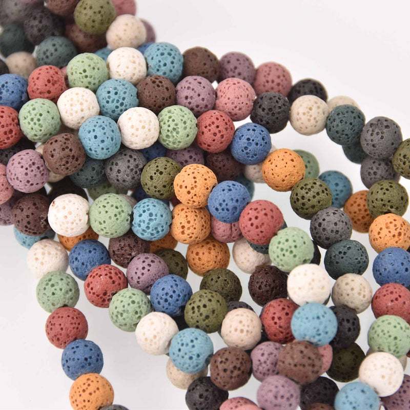 10mm LAVA Stone ROUND Beads, Mixed Colors, strand gem0772