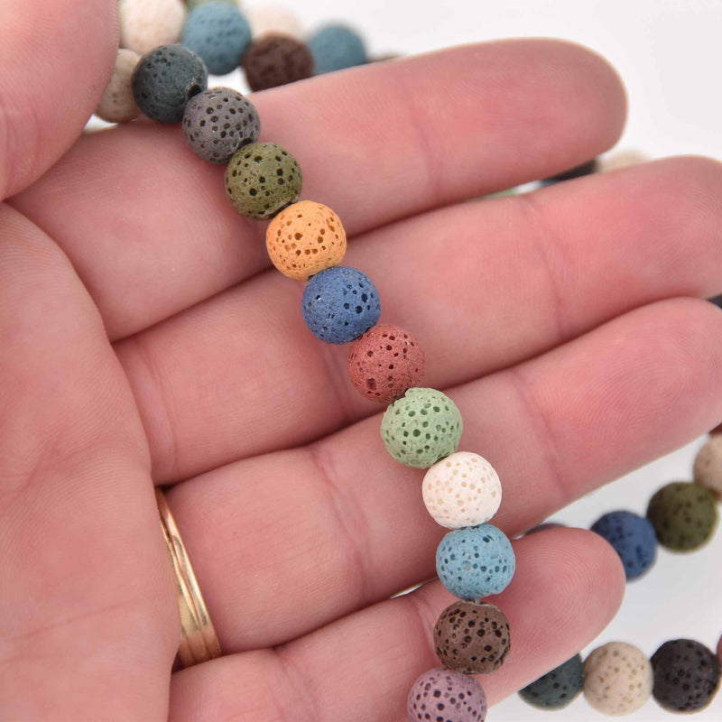 10mm LAVA Stone ROUND Beads, Mixed Colors, strand gem0772