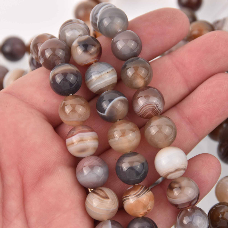 12mm BOTSWANA AGATE Gemstone Beads, Round, Banded, strand, gem0781