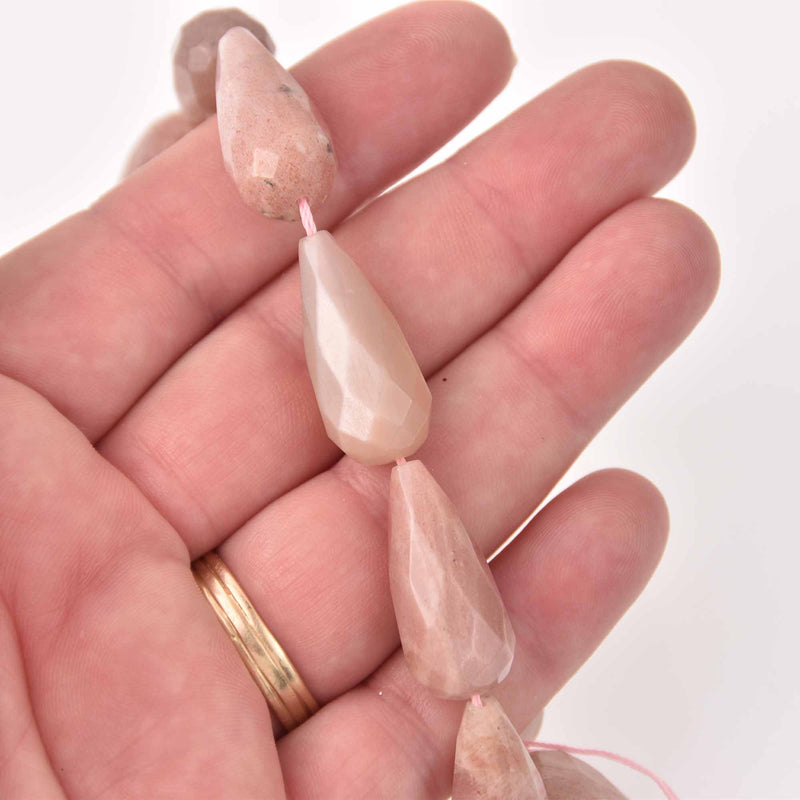 26mm Pink Moonstone Teardrop Beads, Faceted Gemstone, strand, gem0783