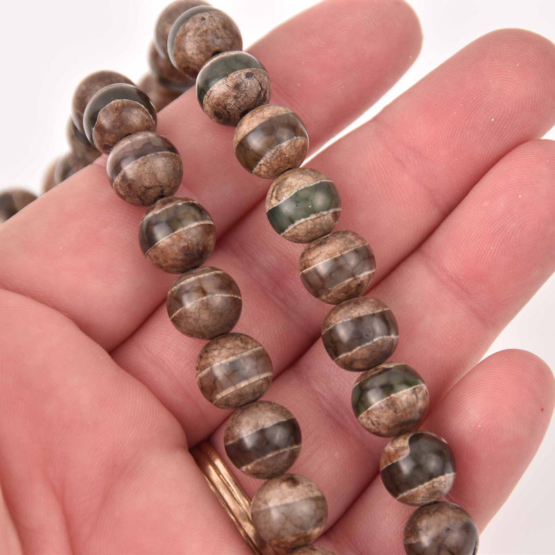 10mm DZI Agate Gemstone Beads Center stripe pattern, strand, gem0786