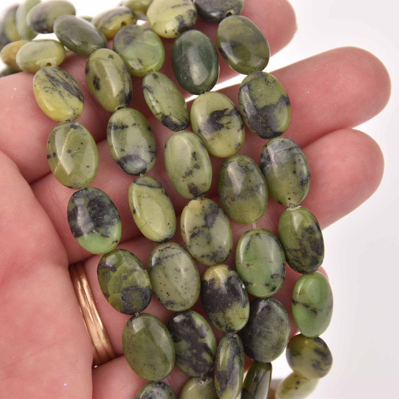 14mm Chrysoprase Oval Gemstone Beads, natural green, strand, gem0787
