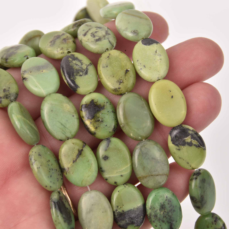 18mm Chrysoprase Oval Gemstone Beads, natural green, strand, gem0790