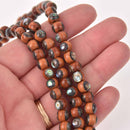 8mm Narra Wood and Abalone Round Beads, wooden beads, shell beads, half strand, gem0796