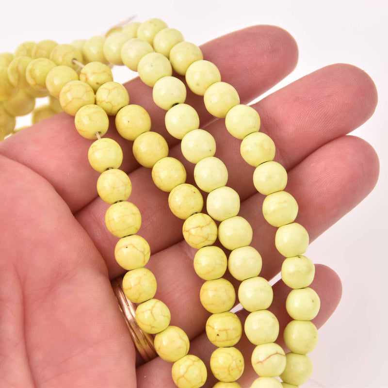 8mm Magnesite Beads ROUND, yellow, strand, gem0806