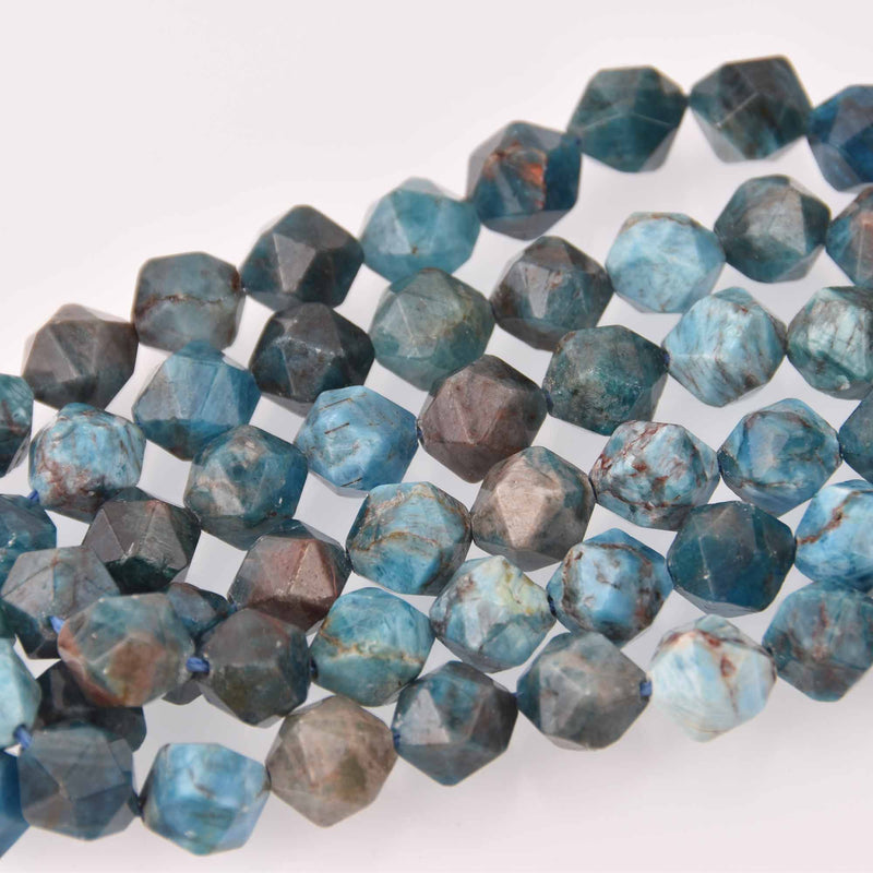 12mm BLUE APATITE NUGGET Gemstone Beads, faceted, strand gem0807