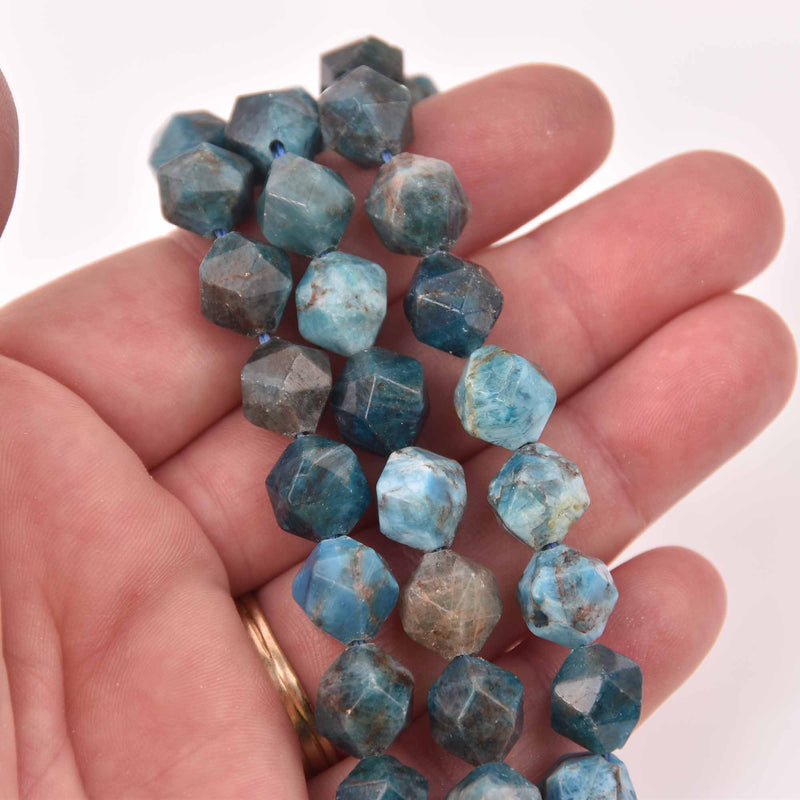 12mm BLUE APATITE NUGGET Gemstone Beads, faceted, strand gem0807