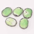 1 Grass Agate Gemstone Bead, Micropave Crystal Bezel, Green Stone, 34mm, gem0808